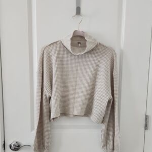 Free People Beige Waffle Knit Turtleneck Sweater